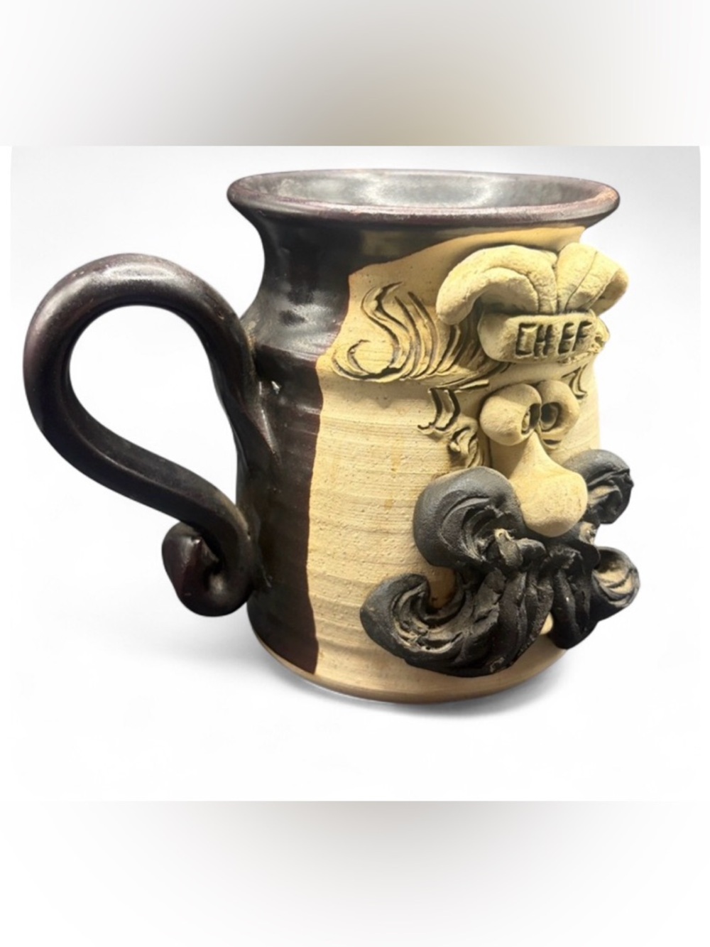 Teigland Bradford Handmade Chef Ugly Face Figure Stoneware Art Pottery Mug Cup